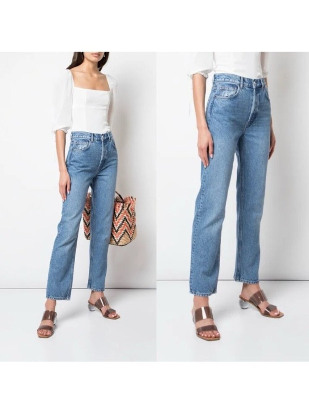 NWT Reformation Cynthia High Rise Straight Leg Jean 30 Mykonos Relaxed Blue